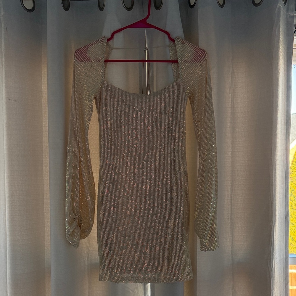 Cream and Gold Sequence Mini Dress